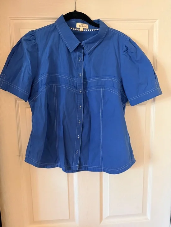 Umgee Royal Blue Pom-Trim Blouse - Picture 3 of 5